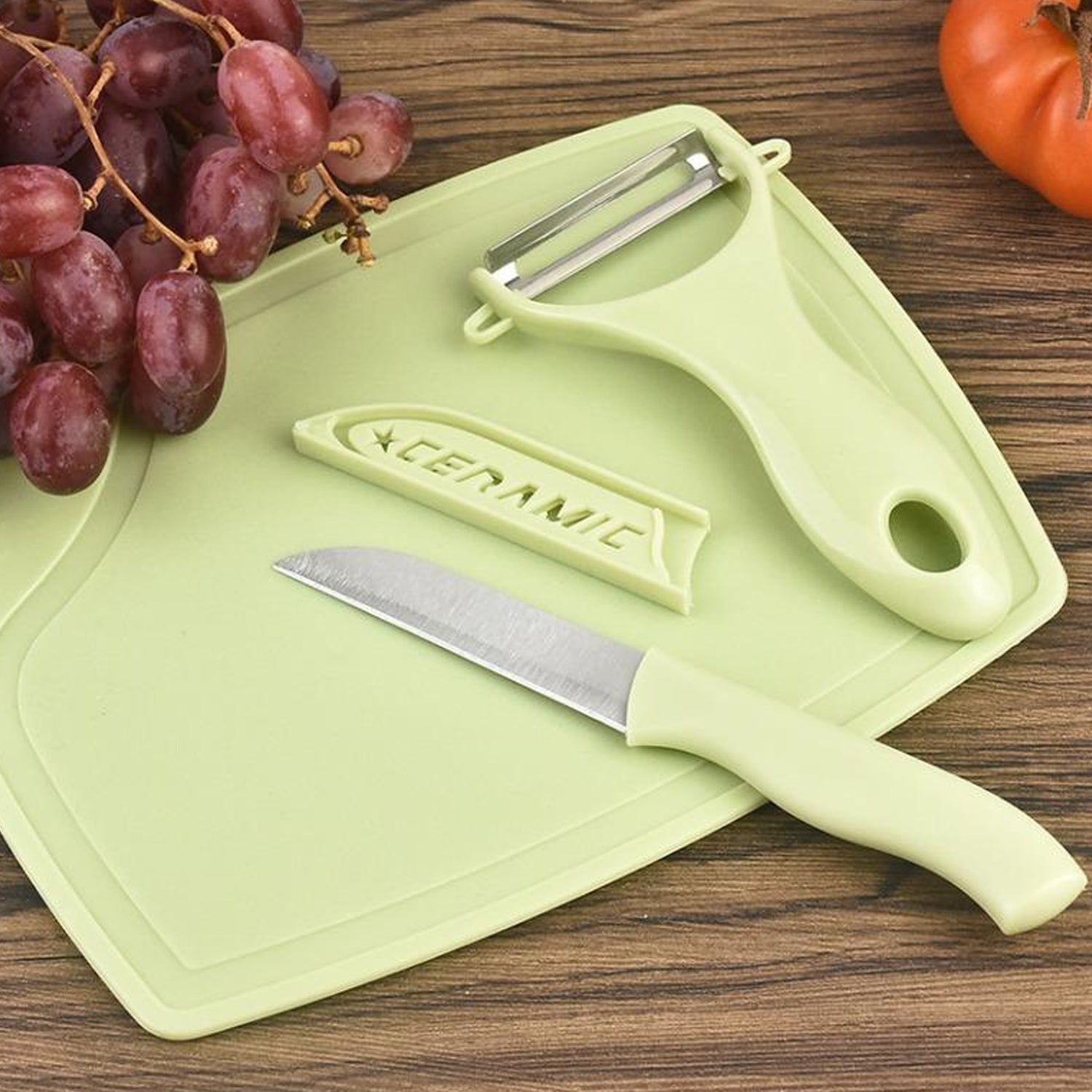 5207 Plastic Kitchen Peeler - Green & Classic Stainless Steel 3-Piece Knife Set Combo 5207 Plastic Kitchen Peeler - Green & Classic Stainless Steel 3-Piece Knife Set Combo